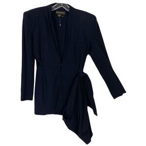 NWOT Vintage DONNA KARAN BLACK LABEL Blazer Jacket M Black Wool Bow Shoulder-Pad